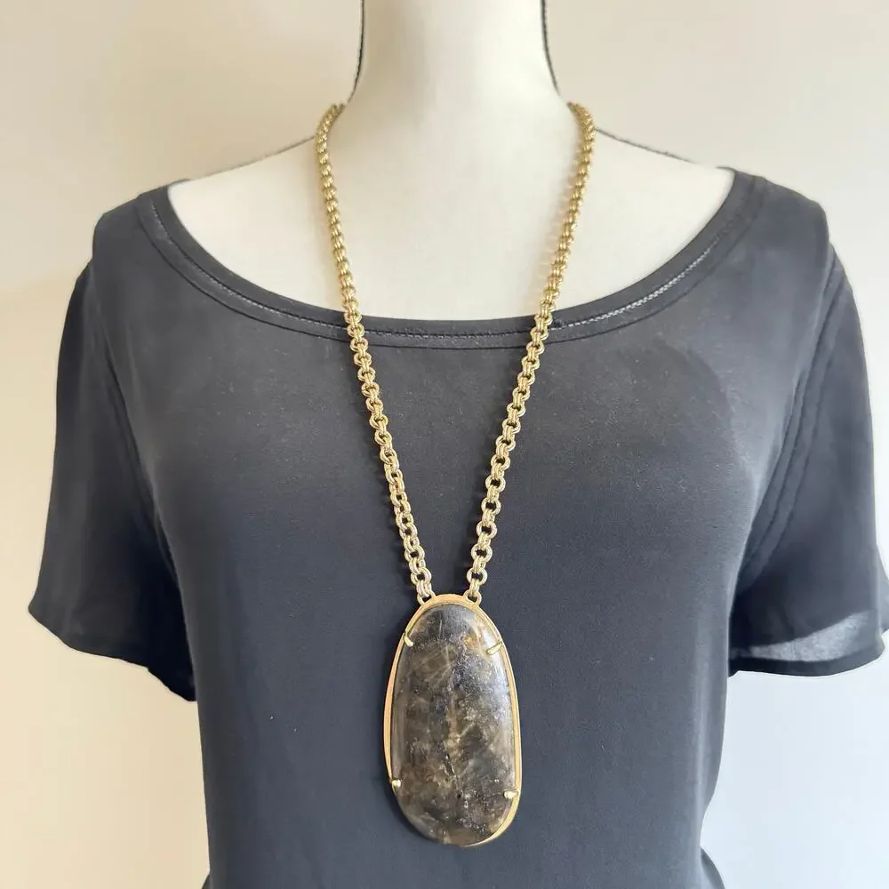 Stella & Dot Leona Stone Pendant Necklace Huge Statement Heavy Chunky Retro 30” - Picture 2 of 8